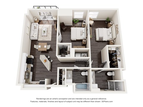 Floor plan for 2 beds, 2 baths, 1150 sqft